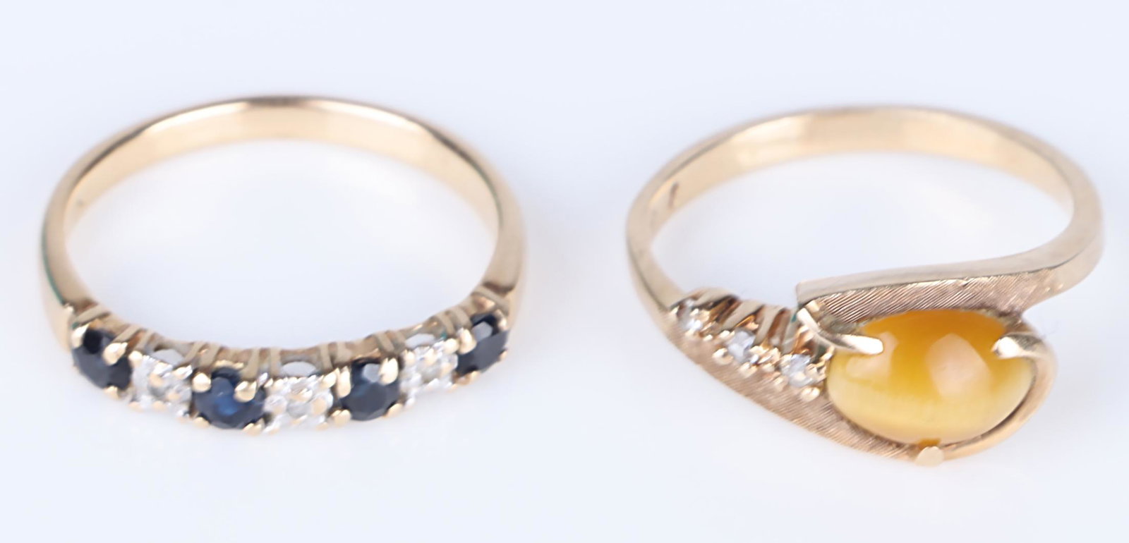 10K GOLD DIA. SAPPHIRE & DIA. TIGERS EYE RINGS - 2 (1 of 4)