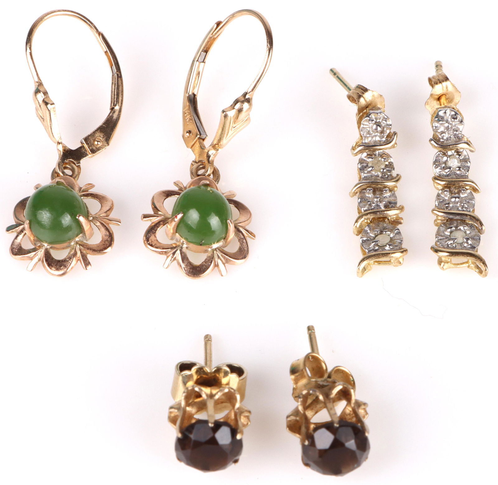 14K & 10K YELLOW GOLD DIAM. JADE & TOPAZ EARRINGS (1 of 4)