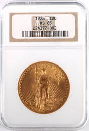 1928 ST. GAUDENS DOUBLE EAGLE $20 COIN MS65