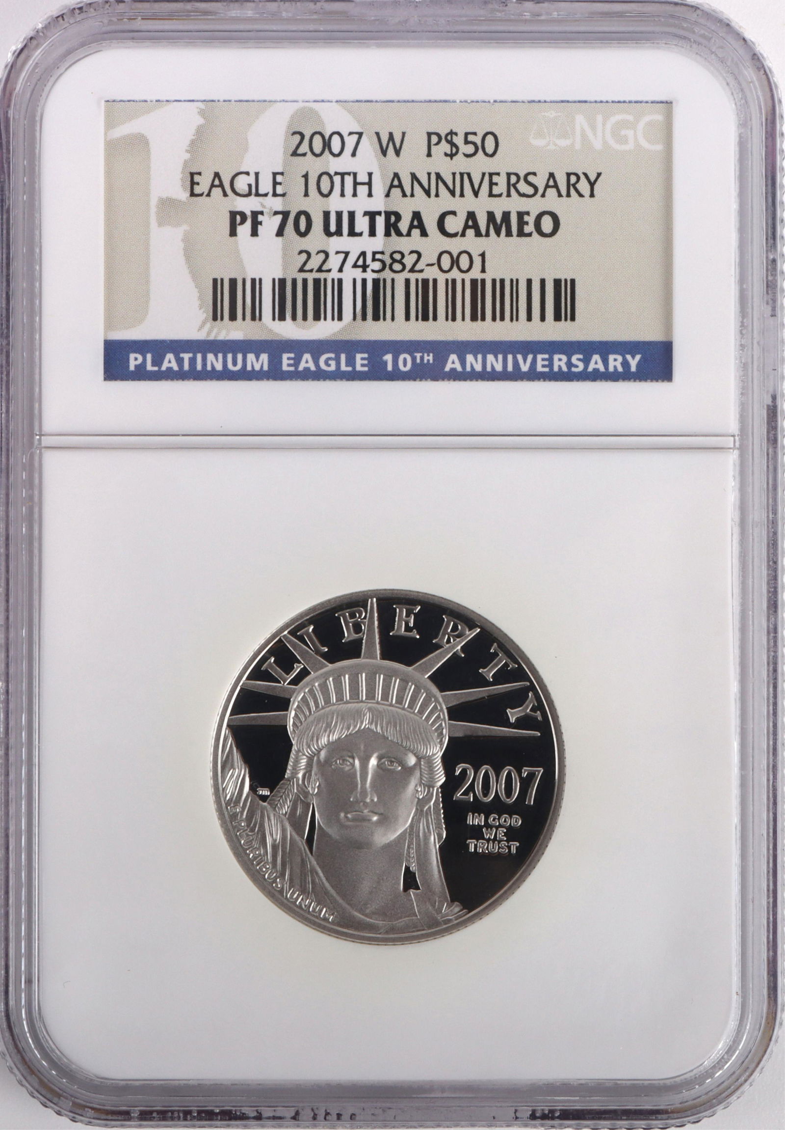.999 PLATINUM $50 EAGLE 10TH ANNIVERSARY COIN PF70 (1 of 6)