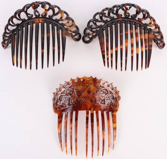 Antique Geniune Tortoise Shell Hair Combs (3)