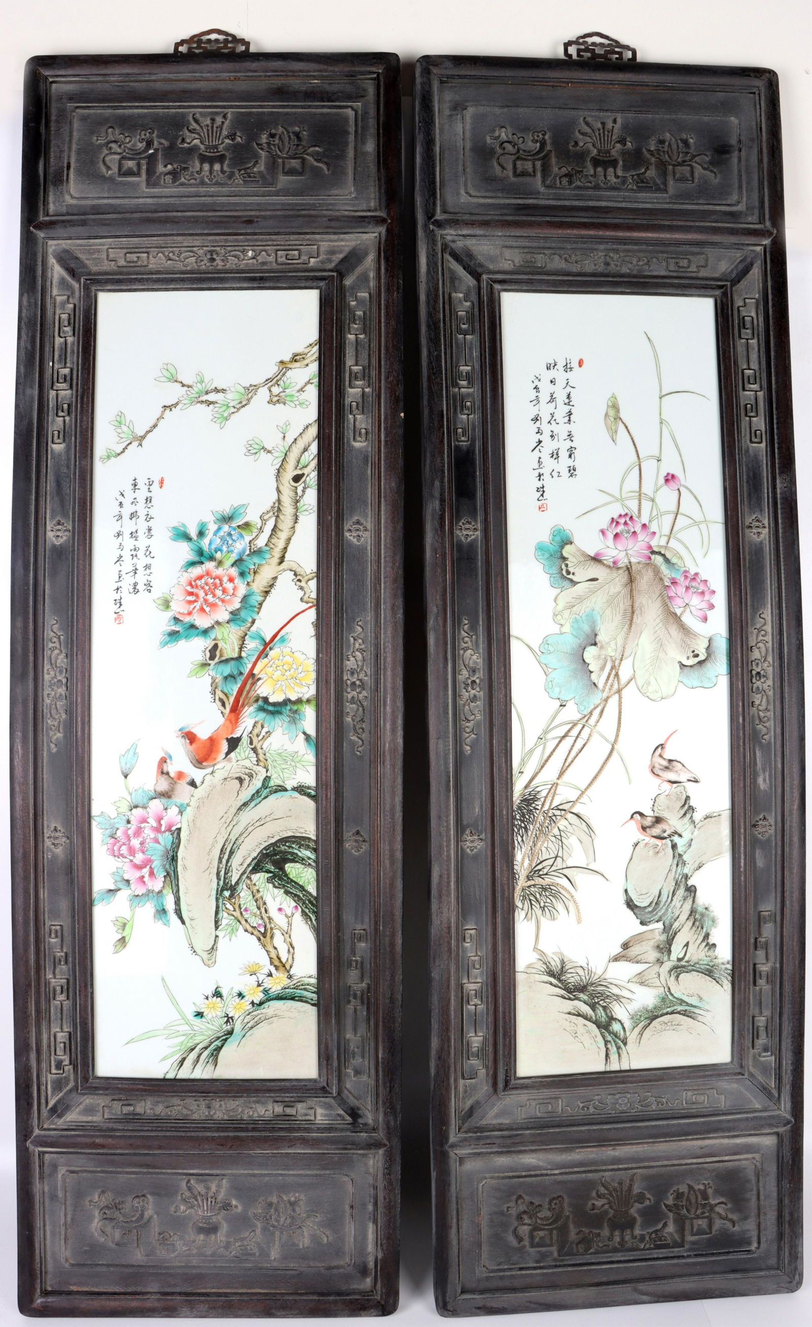 LIU YUCEN CHINESE PORCELAIN PAIR PANEL PAINTINGS (1 of 5)