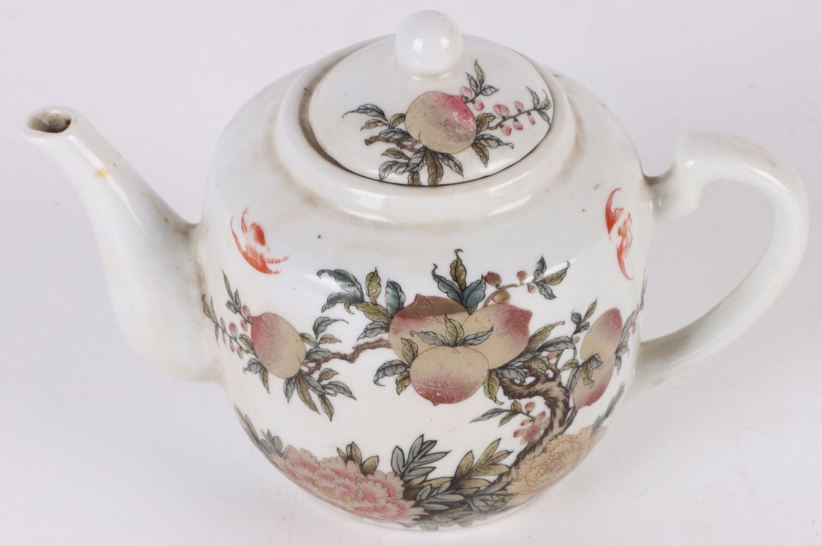 ANTIQUE CHINESE HALLMARK PEACH TREE FLORAL TEAPOT (1 of 6)
