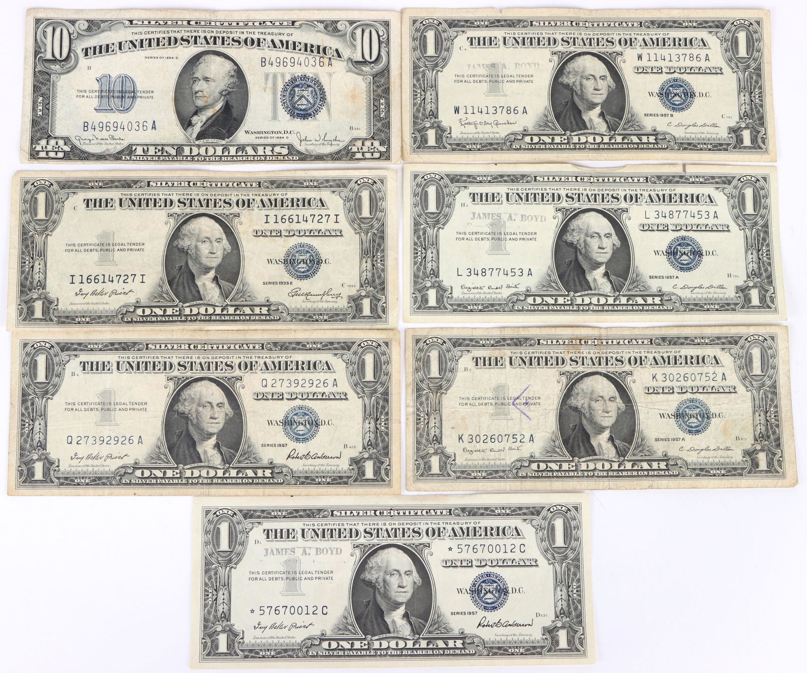 SILVER CERTIFICATE BLUE SEAL 1935-1957 LOT OF 7 (1 of 4)