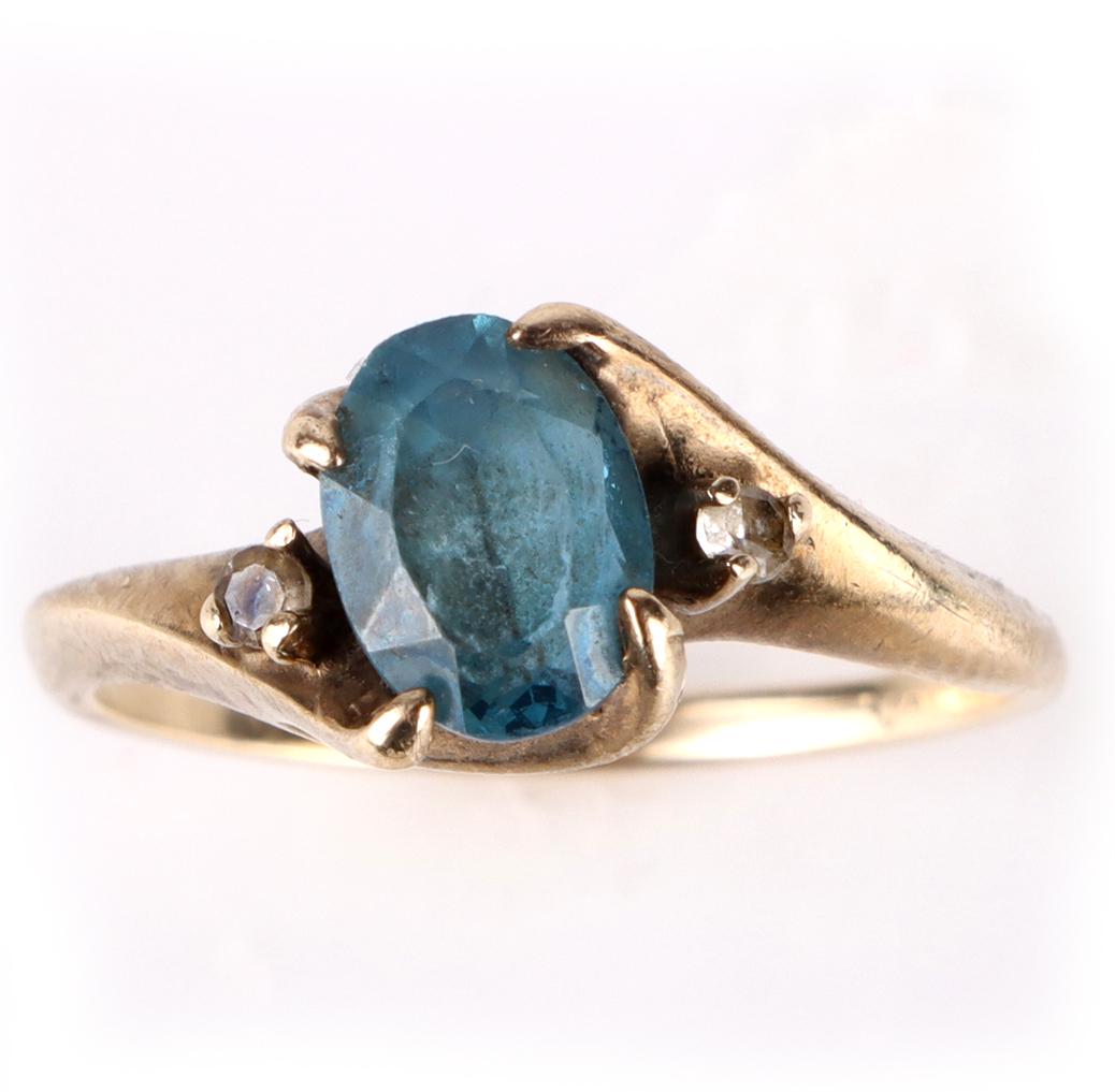 10K YELLOW GOLD BLUE TOPAZ & QUARTZ LADIES RING (1 of 4)