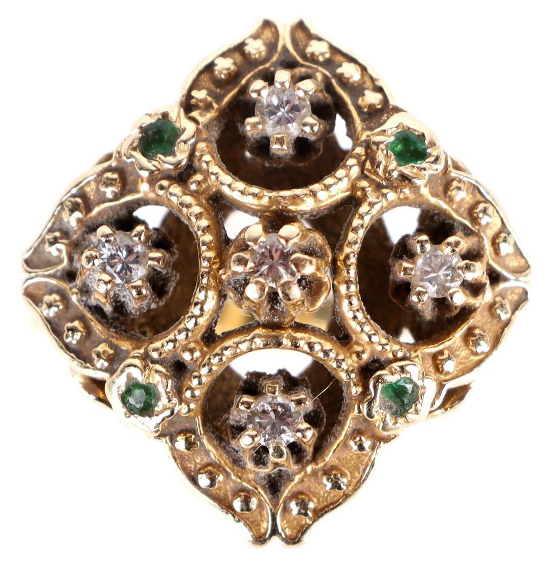 14K YELLOW GOLD DIAMOND EMERALD LADIES RING (1 of 4)