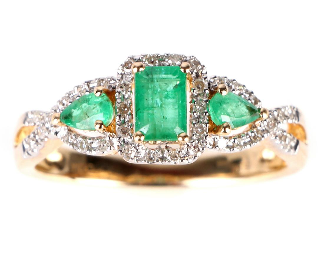 14K YELLOW GOLD EMERALD DIAMOND LADIES RING (1 of 4)