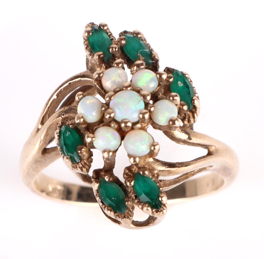 14K YELLOW GOLD OPAL EMERALD LADIES RING (1 of 4)