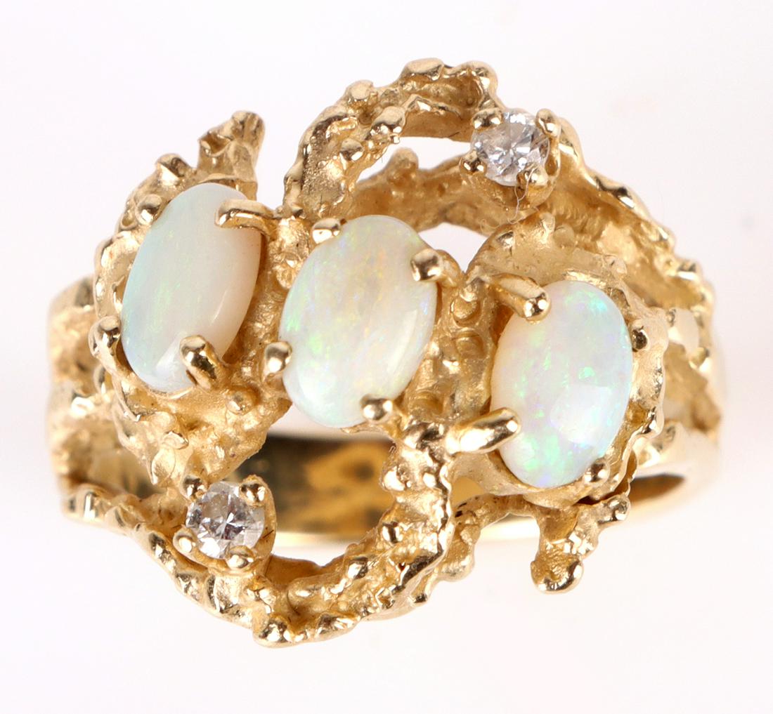 14K YELLOW GOLD DIAMOND OPAL LADIES RING (1 of 4)