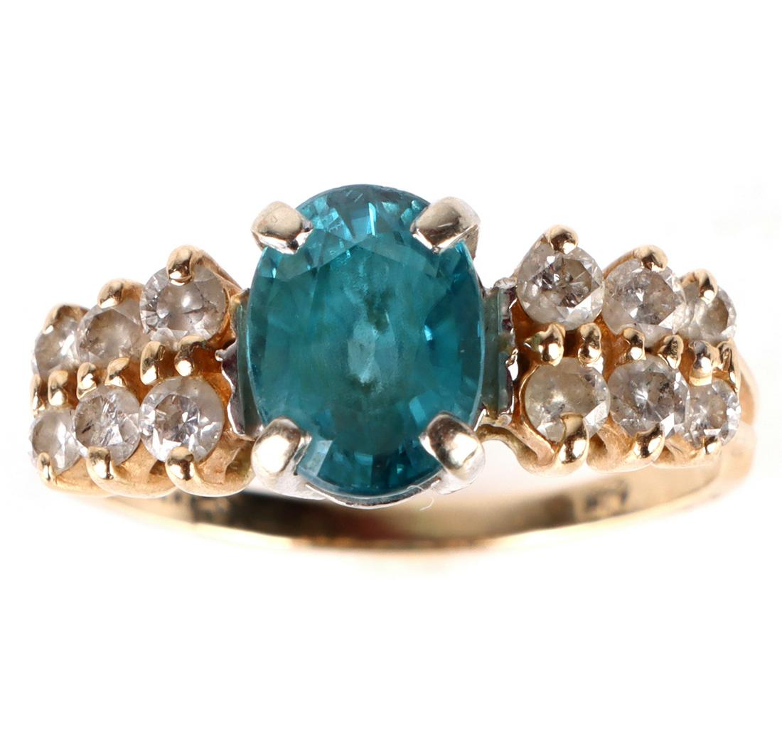 14K YELLOW GOLD BLUE TOPAZ DIAMOND LADIES RING (1 of 4)