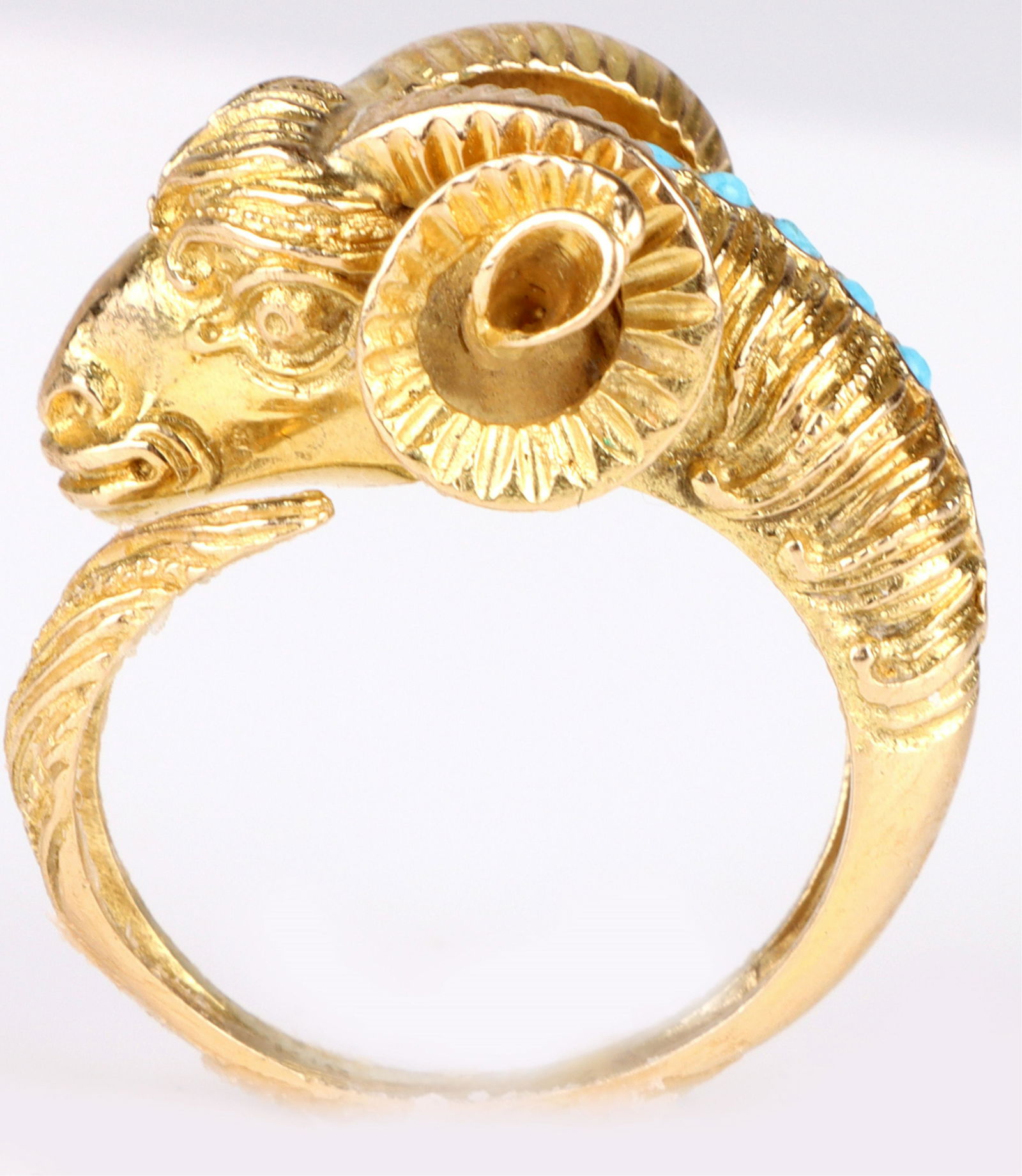 14K YELLOW GOLD MEN'S TURQUOISE RAM RING (1 of 5)