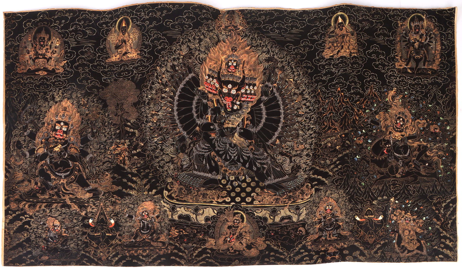 TIBET YAMANTAKA & VAJRABHAIRAVA BLACK THANGKA (1 of 4)