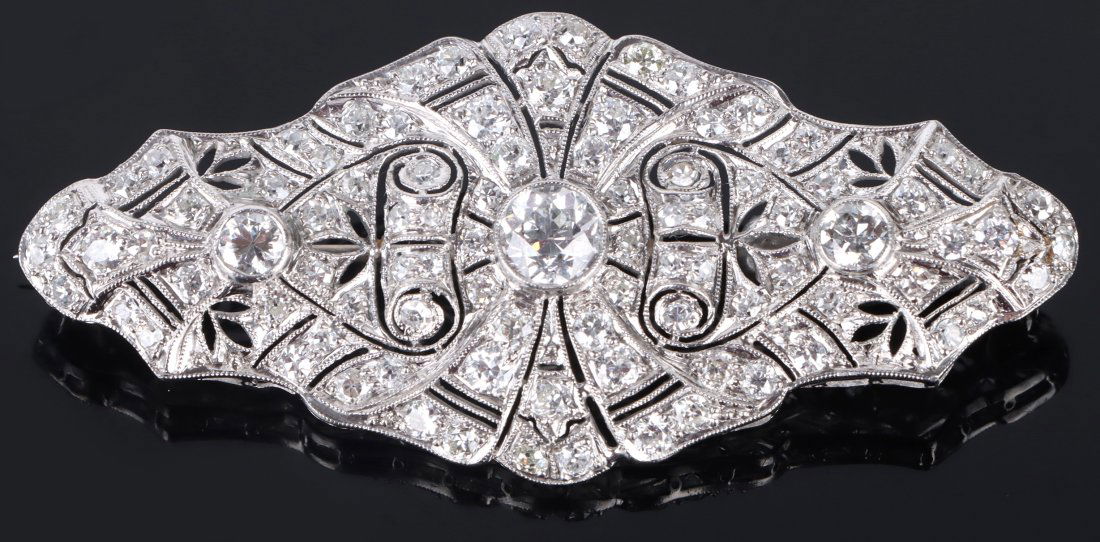 WHITE PLATINUM DIAMOND LADIES BROOCH - 4.36 CTW (1 of 7)