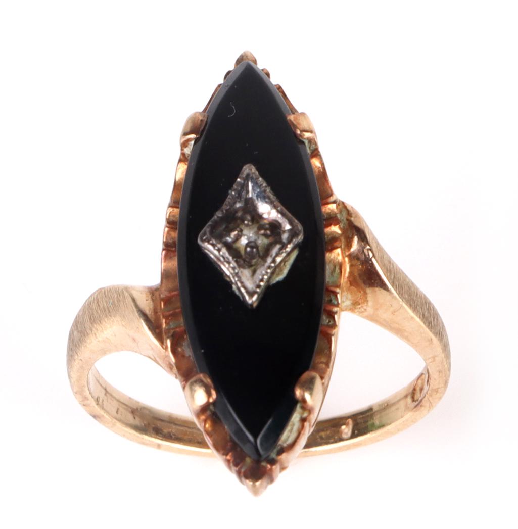 10K YELLOW GOLD SAPPHIRE ONYX LADIES RING (1 of 5)