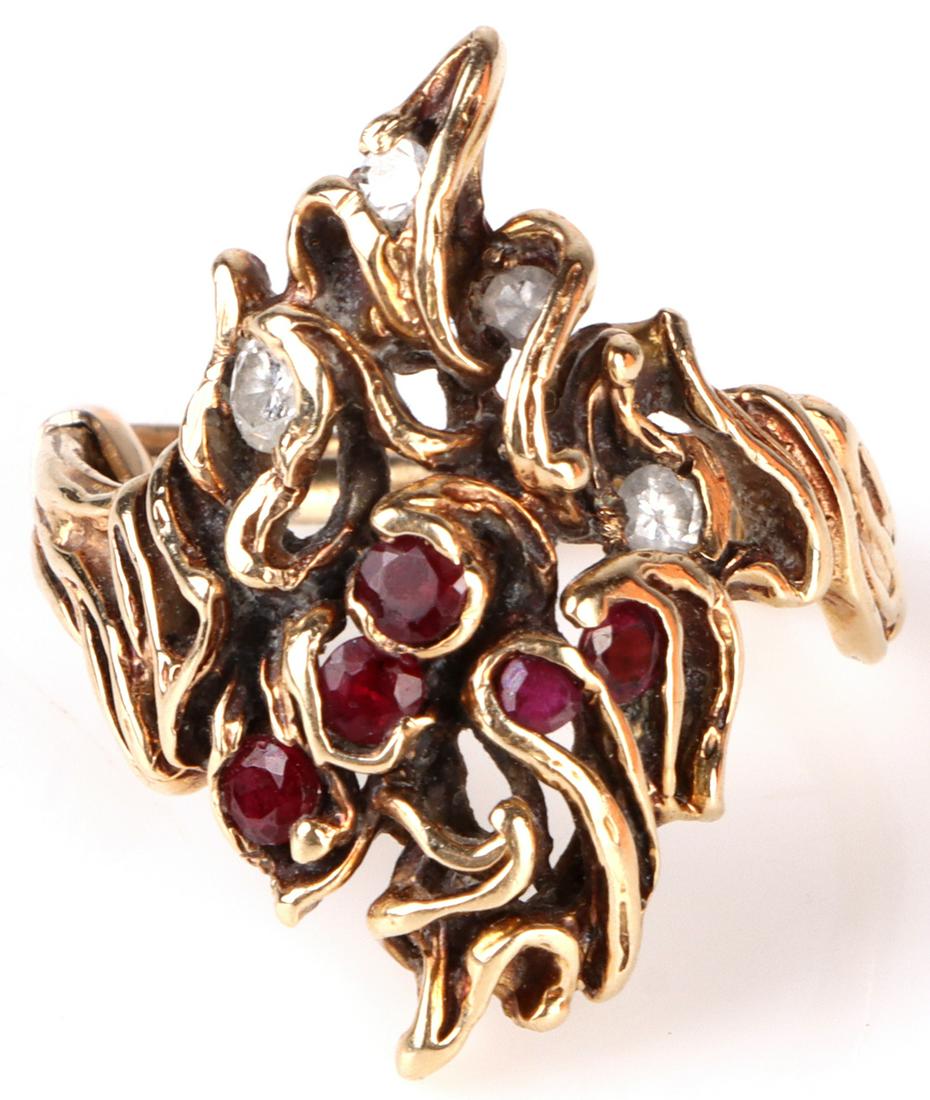 14K YELLOW GOLD DIAMOND & RUBY DINNER RING (1 of 3)