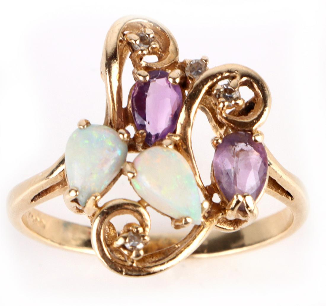 14K YELLOW GOLD AMETHYST OPAL LADIES RING (1 of 4)