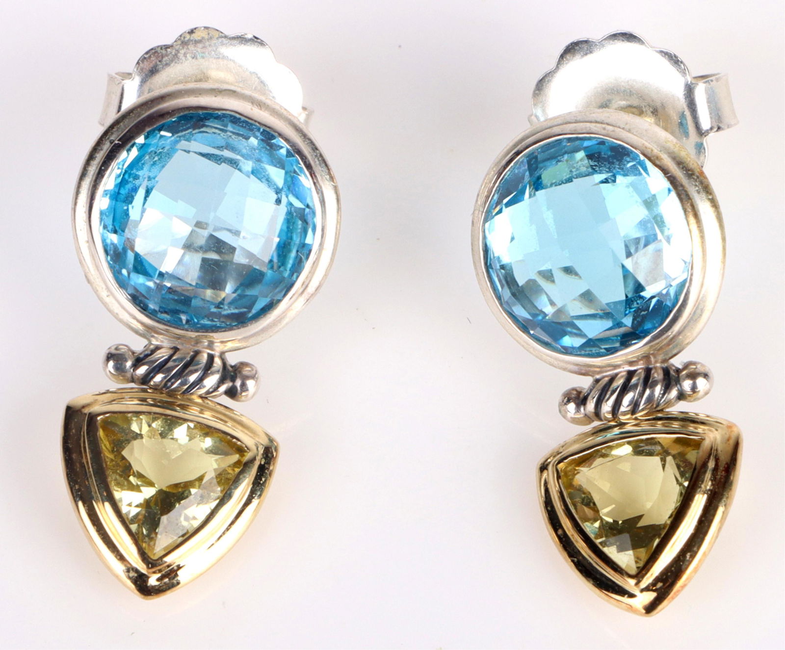 DAVID YURMAN 18K GOLD & STERLING TOPAZ EARRINGS (1 of 4)