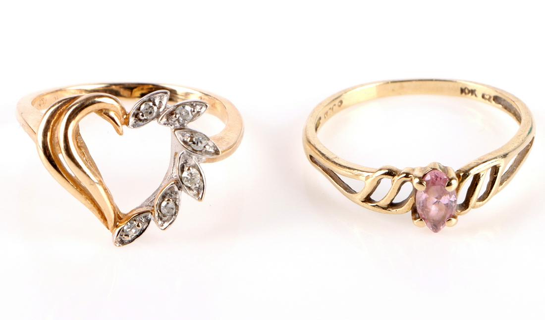 10K YELLOW GOLD DIAMOND & PINK STONE LADIES RINGS (1 of 4)