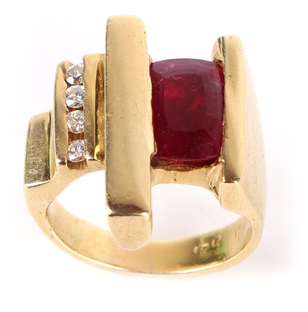 18K GOLD RED BERYL & DIAMOND UNISEX RING (1 of 3)
