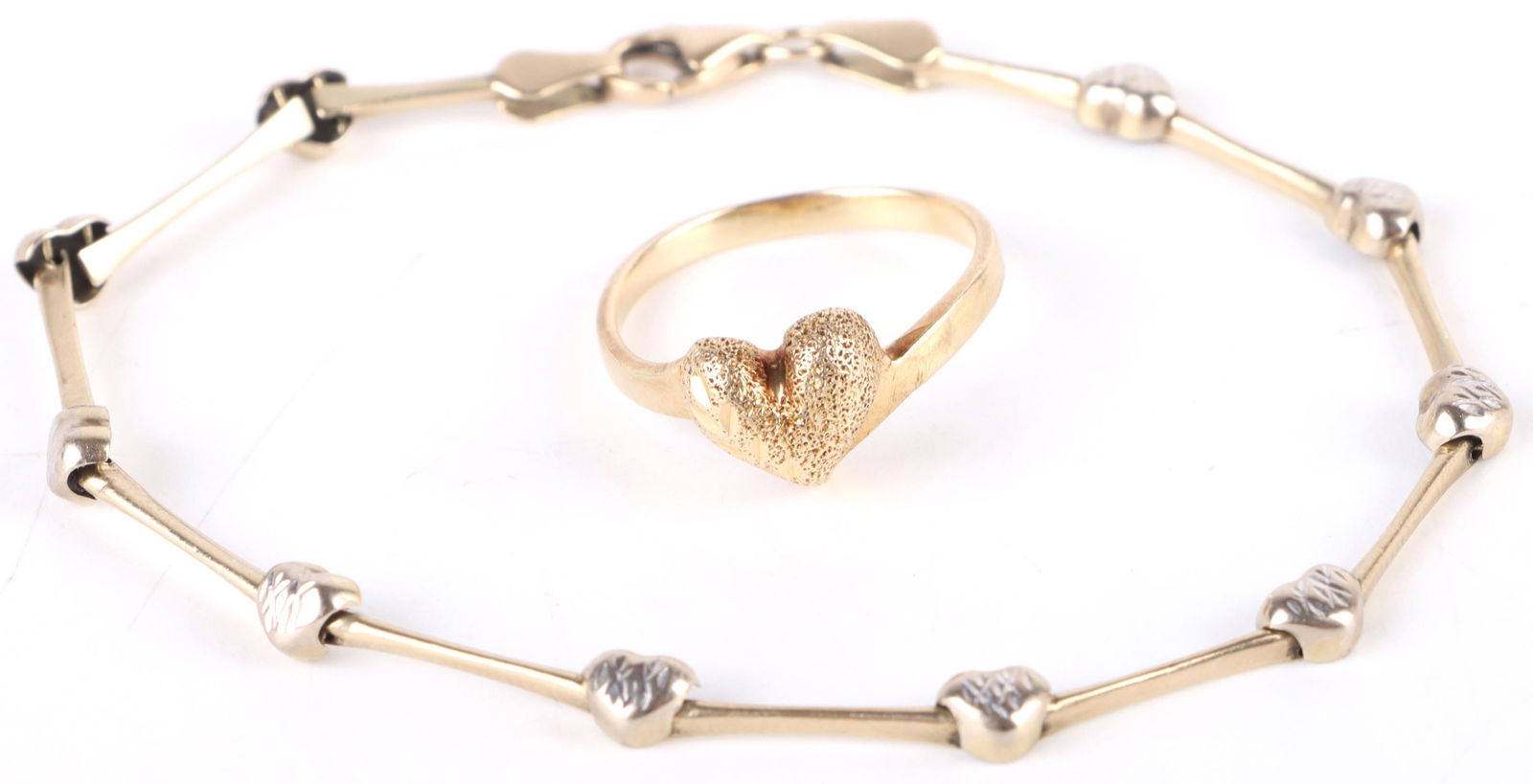 14K YELLOW GOLD LADIES HEART RING & BRACELET (1 of 3)