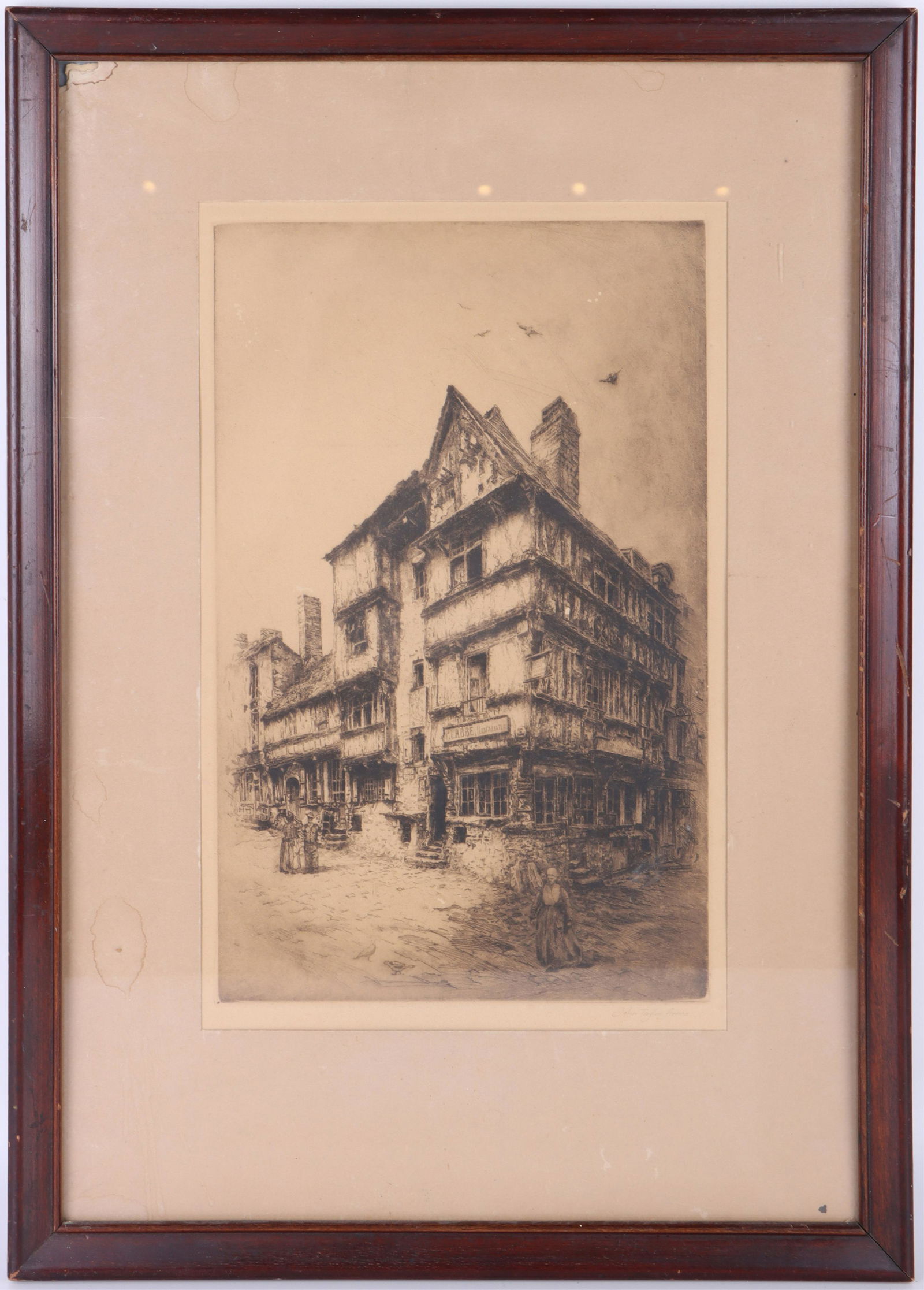 1917 JOHN TAYLOR ARMS THE OLDEST SETTLER ETCHING: 149163 1917 JOHN TAYLOR ARMS THE OLDEST SETTLER ETCHING 1917 John Taylor Arms (American, 1887-1953) signed original etching titled "The Oldest Settler" made in Bayeux, France. John Taylor Arms was bor