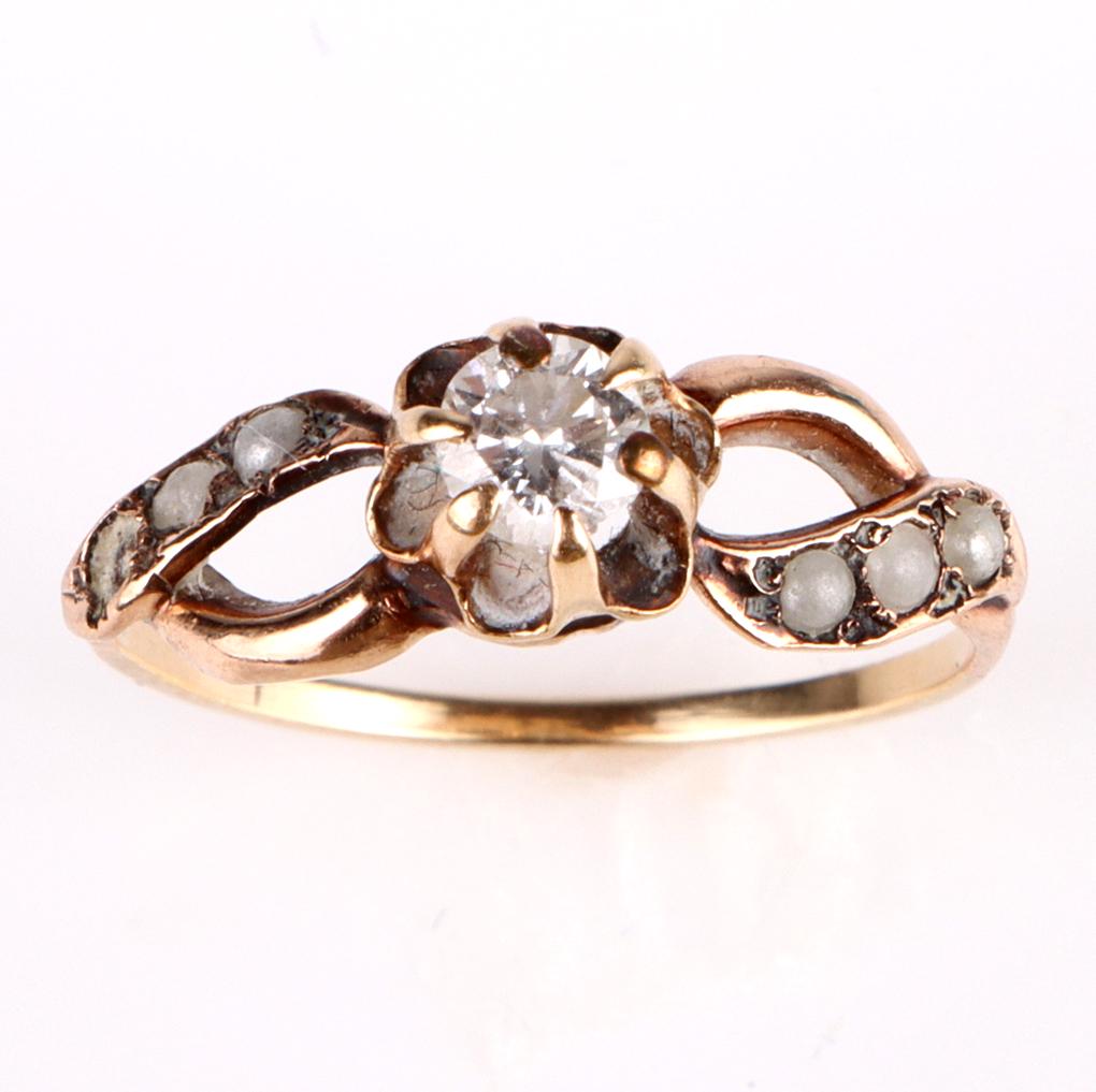 14K YELLOW GOLD DIAMOND PEARL LADIES RING (1 of 4)