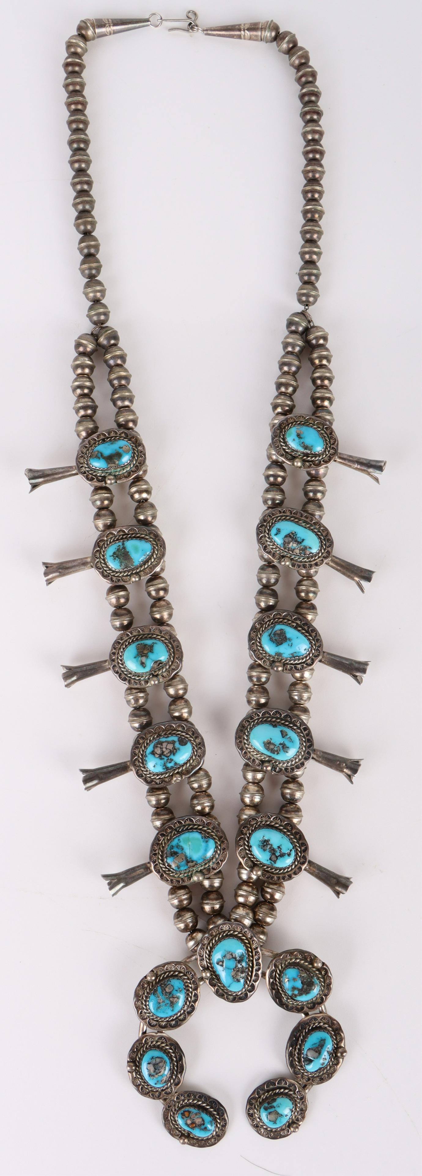 STERLING NAVAJO TURQUOISE SQUASH BLOSSOM NECKLACE (1 of 5)