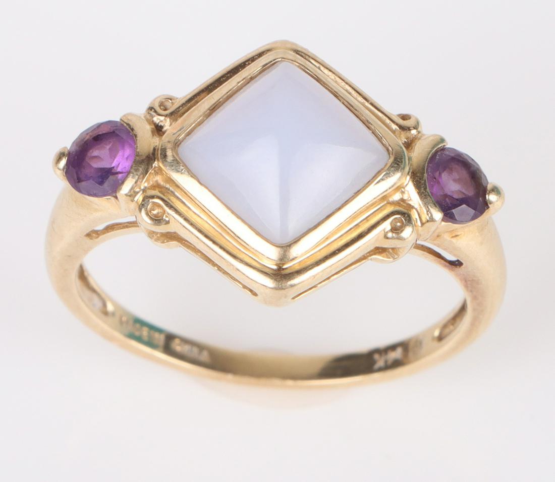 14K YELLOW GOLD AMETHYST CHALCEDONY LADIES RING (1 of 5)