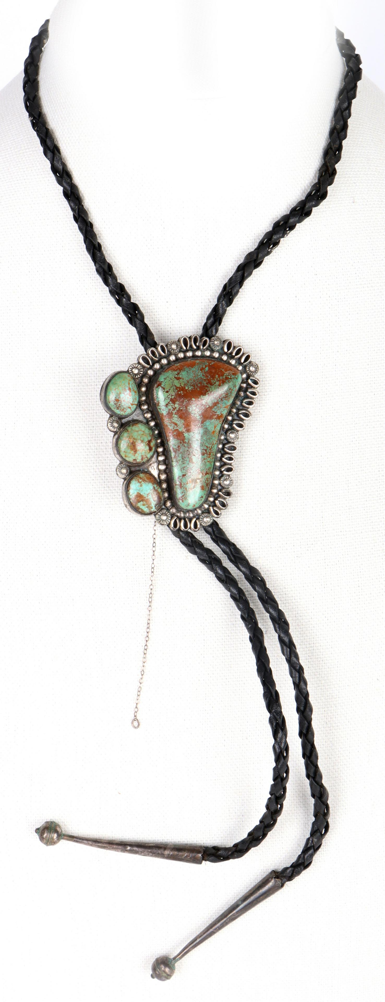 STERLING SILVER NAVAJO TURQUOISE BOLO TIE (1 of 4)