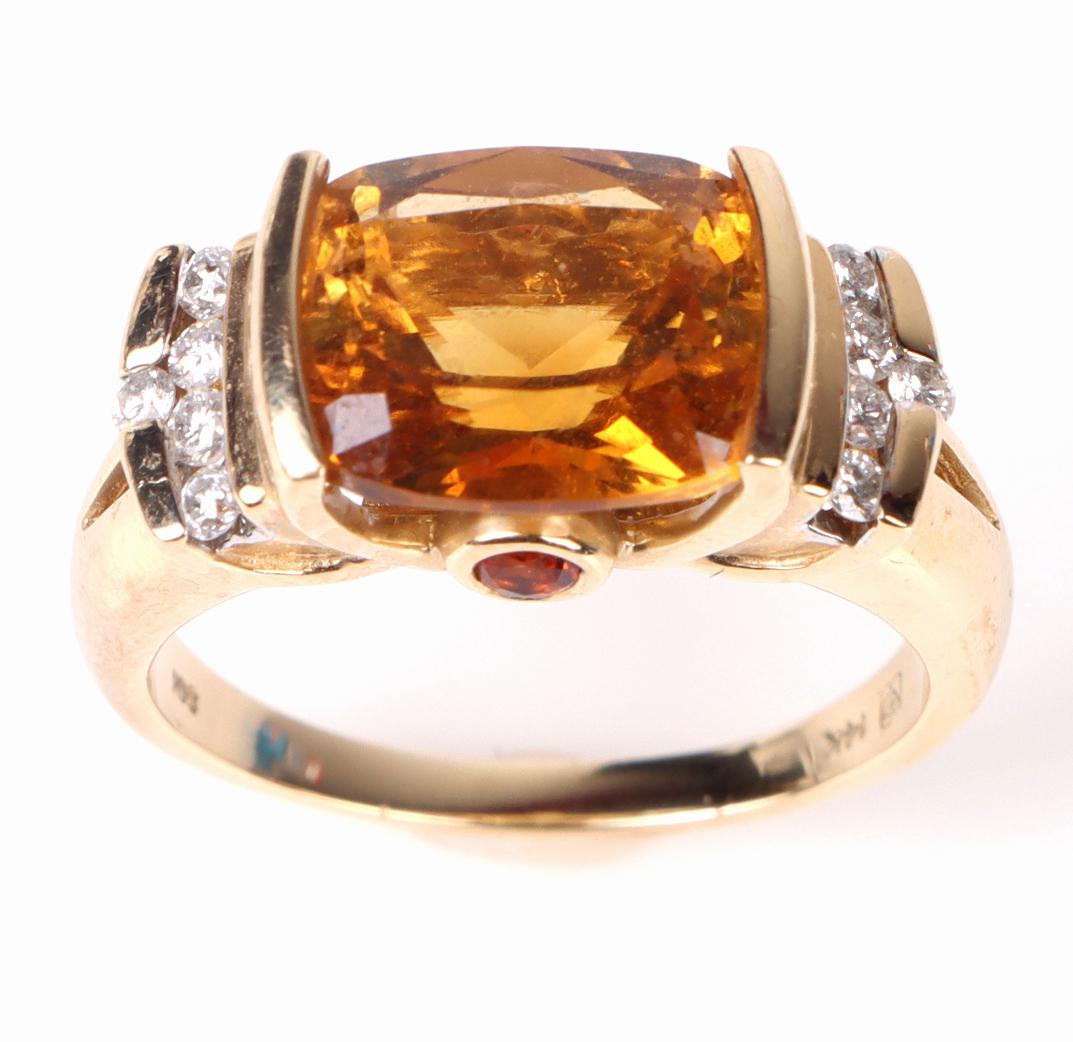14K YELLOW GOLD CITRINE DIAMOND LADIES RING (1 of 5)