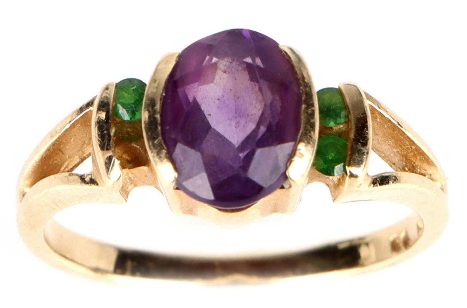 14K YELLOW GOLD AMETHYST EMERALD LADIES RING (1 of 5)