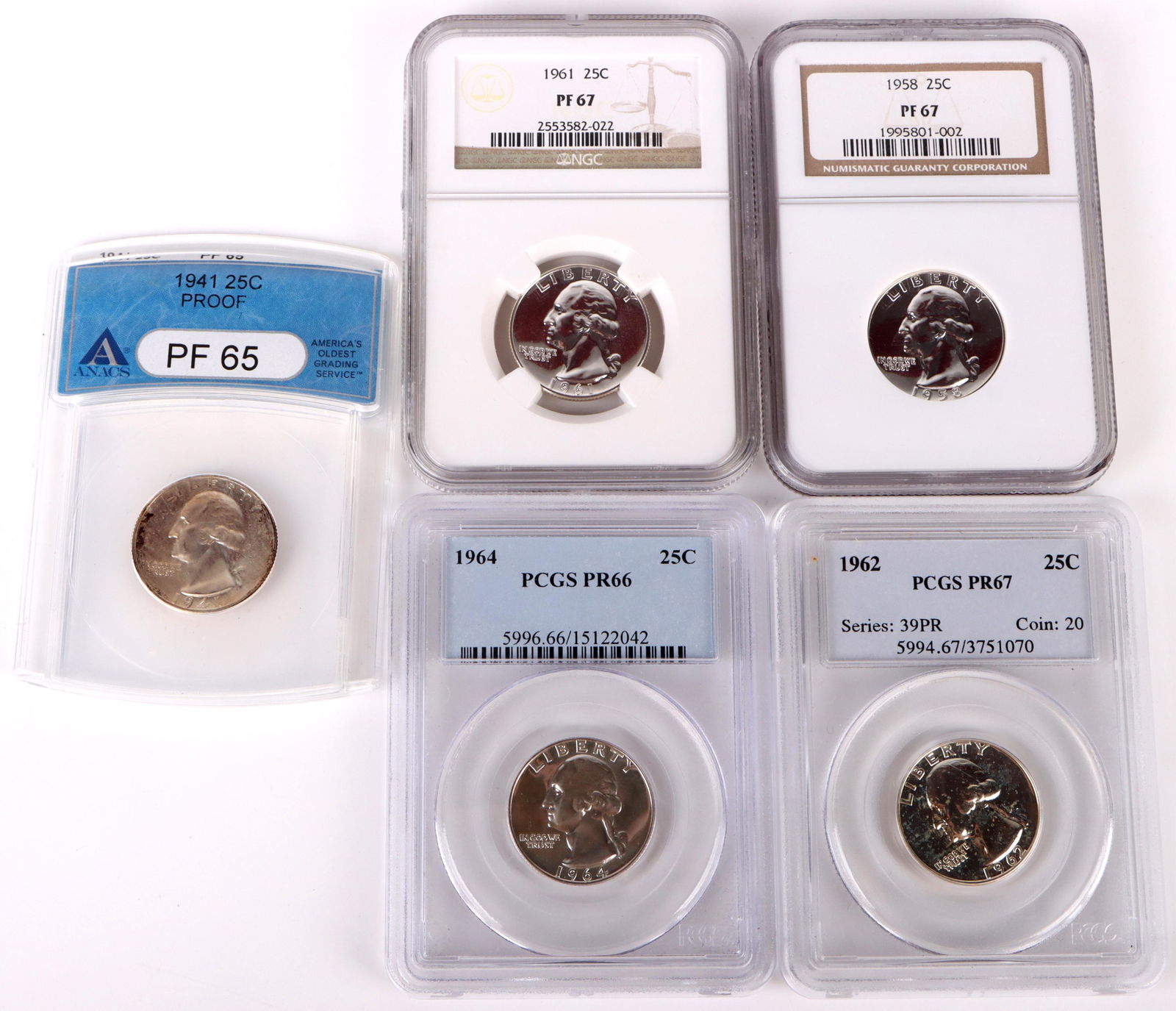 GRADED U.S. SILVER GEORGE WASHINGTON QUARTERS - 5 (1 of 4)