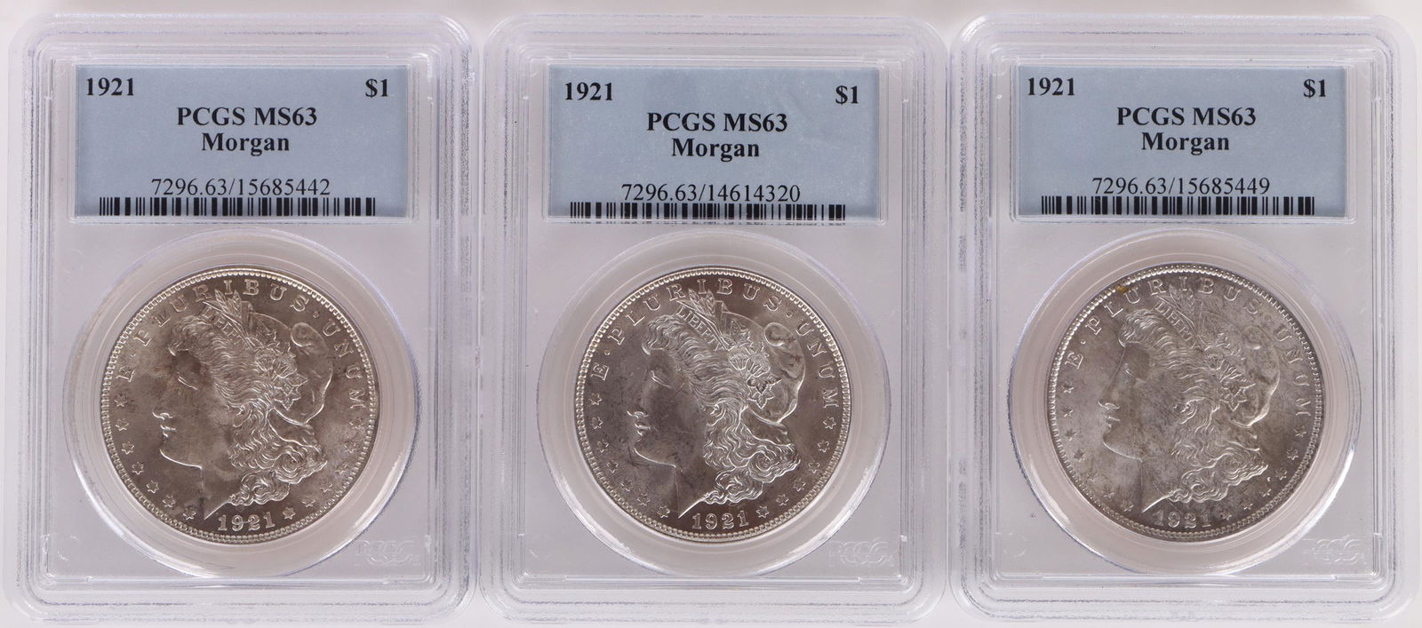 1921 MS63 90% SILVER PCGS MORGAN DOLLARS - (3) (1 of 2)
