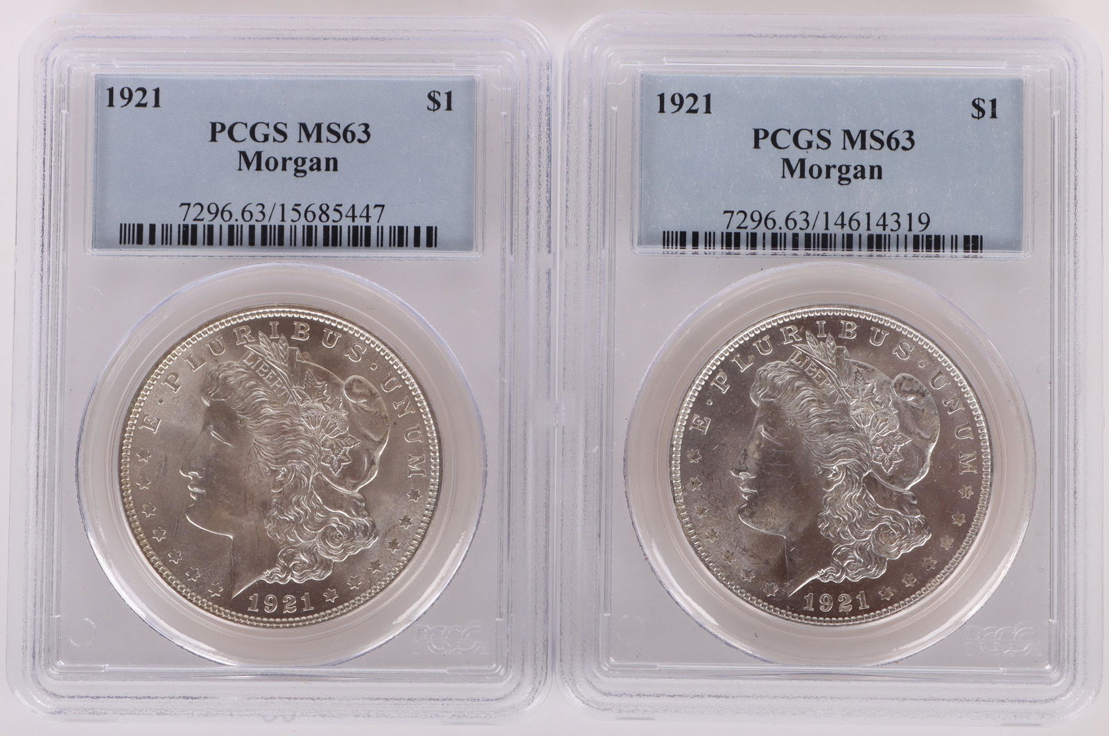 1921 MS63 90% SILVER PCGS MORGAN DOLLARS -  (2) (1 of 2)