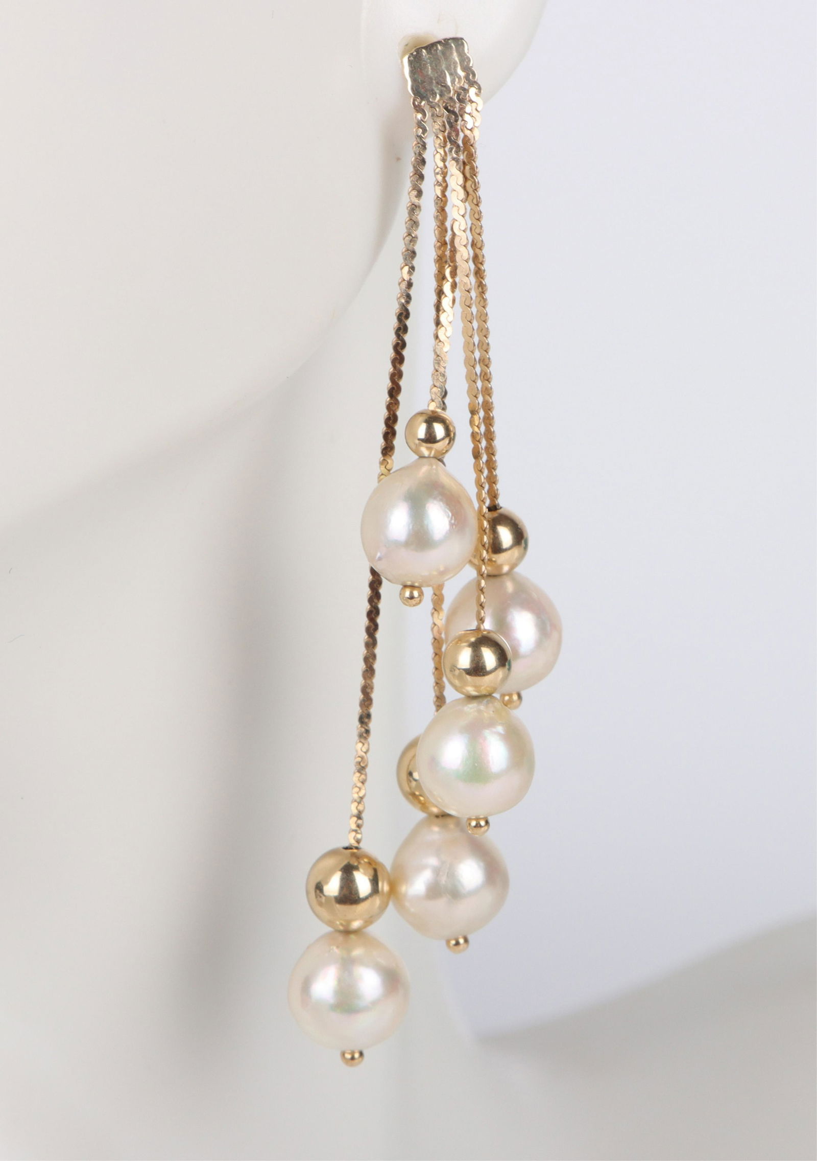 14K YELLOW GOLD PEARL DANGLE LADIES EARRINGS (1 of 2)
