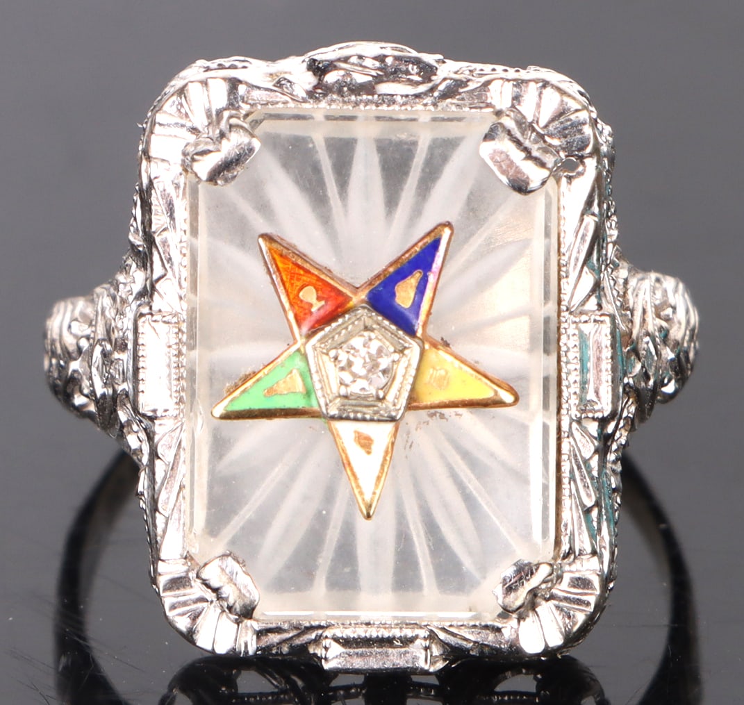 10K WHITE GOLD .01CT DIAMOND FILIGREE STAR RING (1 of 2)