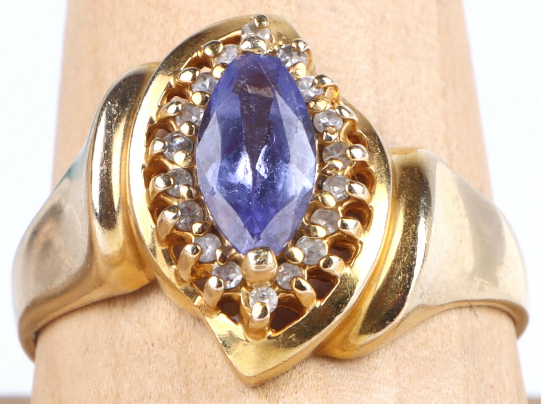 14K GOLD MARQUIS TANZANITE & DIAMOND LADIES RING (1 of 2)