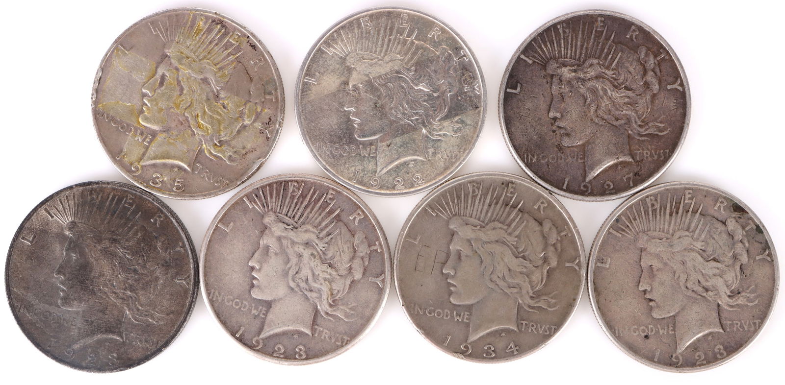 90% SILVER PEACE DOLLAR LOT OF 7 (1 of 2)