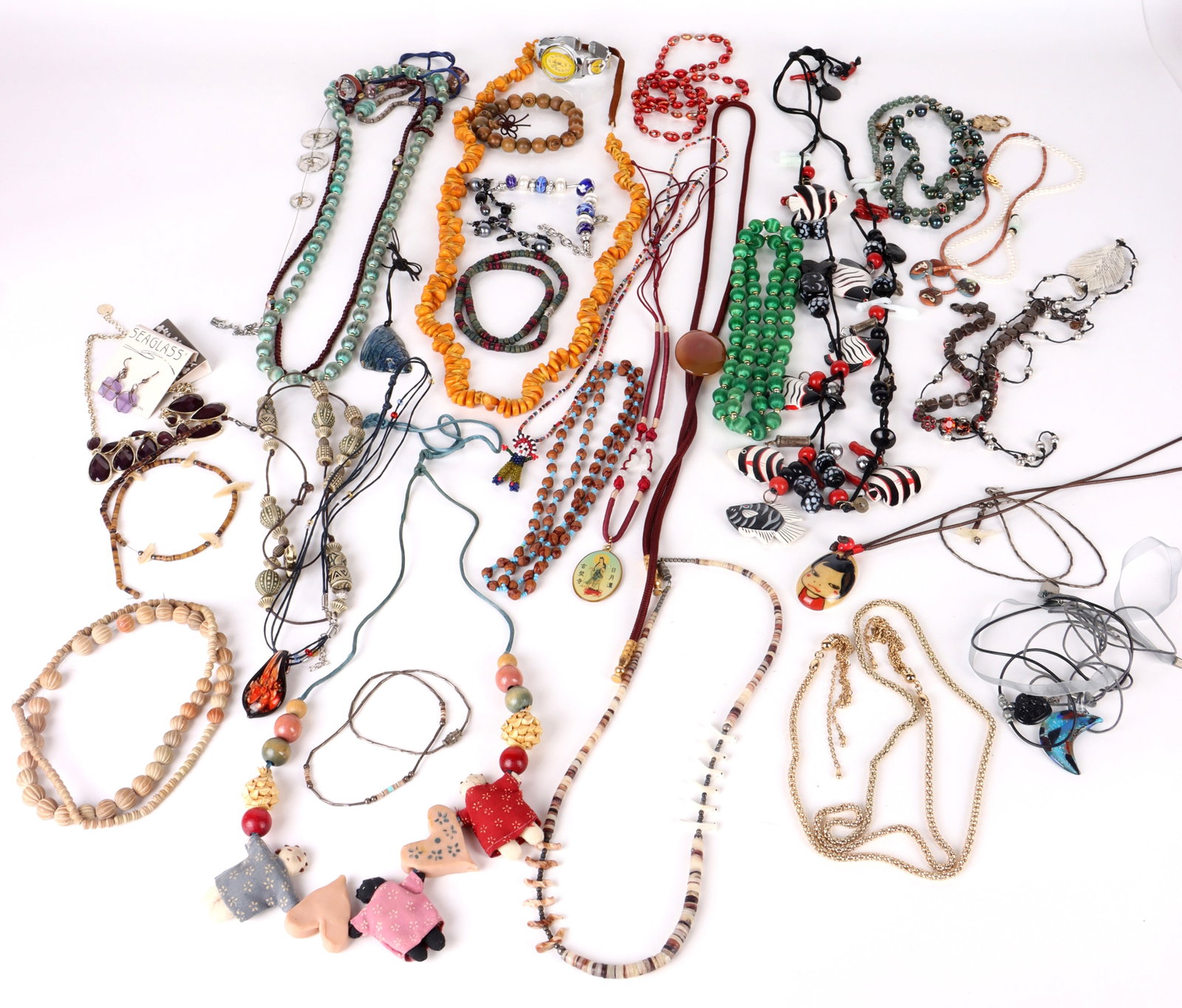 COLLECTIBLE LADIES BEADED ART FASHION JEWELRY: 163333 COLLECTIBLE LADIES BEADED ART FASHION JEWELRY Collectible ladies beaded art fashion jewelry to include necklaces, watch, pendants, bracelets, earrings and more. Some pieces are handmade of clay