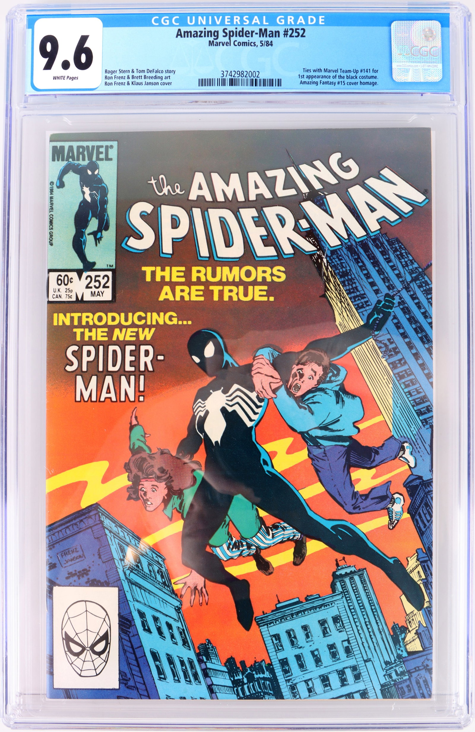 AMAZING SPIDER-MAN #252 CGC 9.6 -1ST BLACK COSTUME (1 of 4)