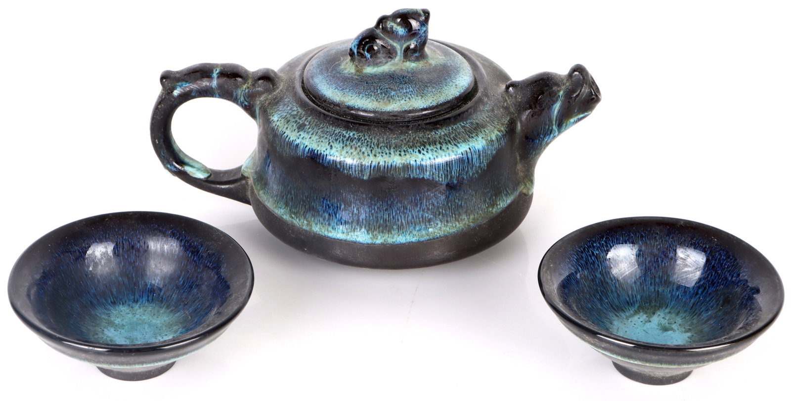 CHINESE BLUE FLAMBE PORCELAIN TEA SET FOR TWO (1 of 4)