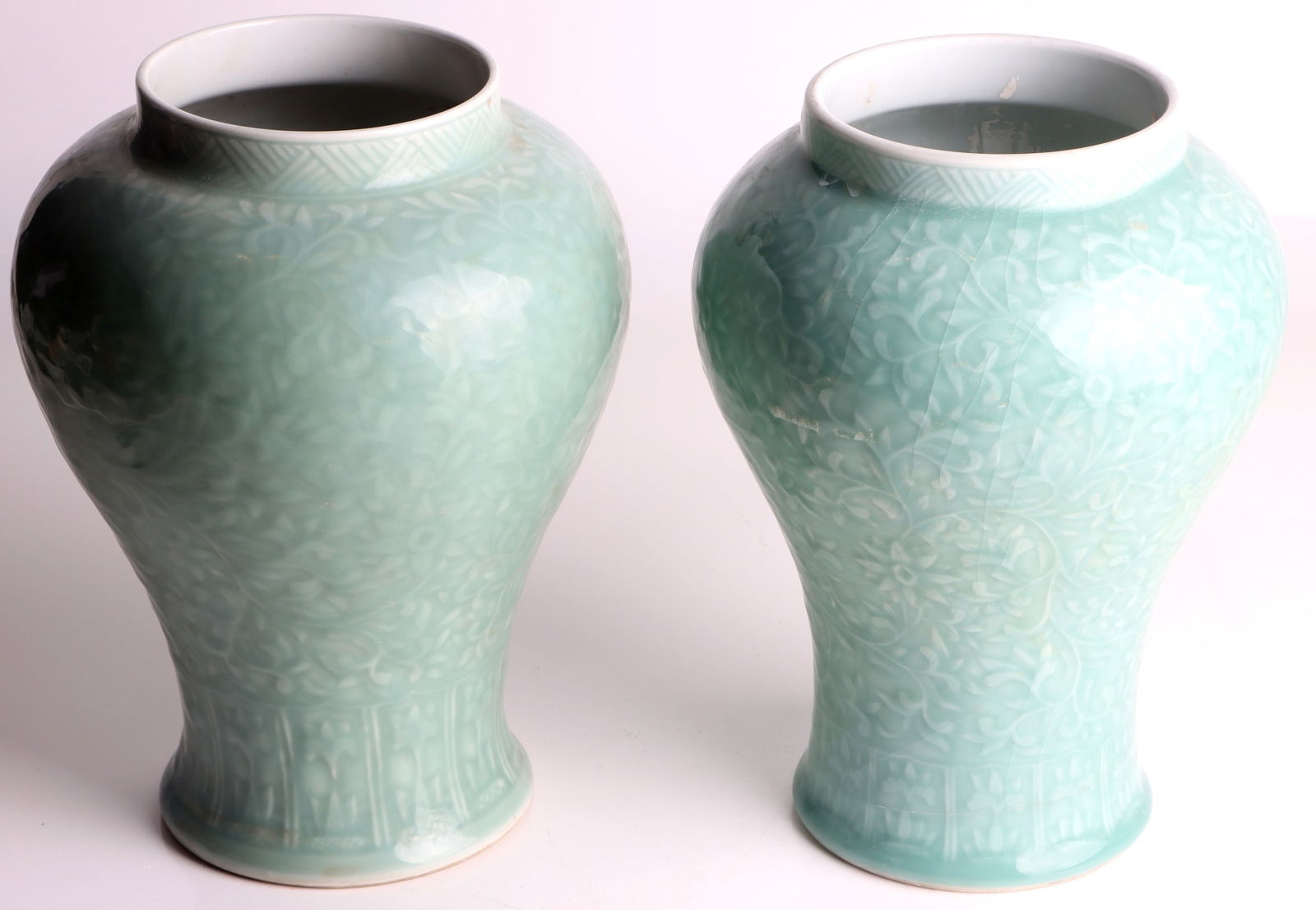 CHINESE CELADON QIANLONG REPLICA VASE PAIR (1 of 3)