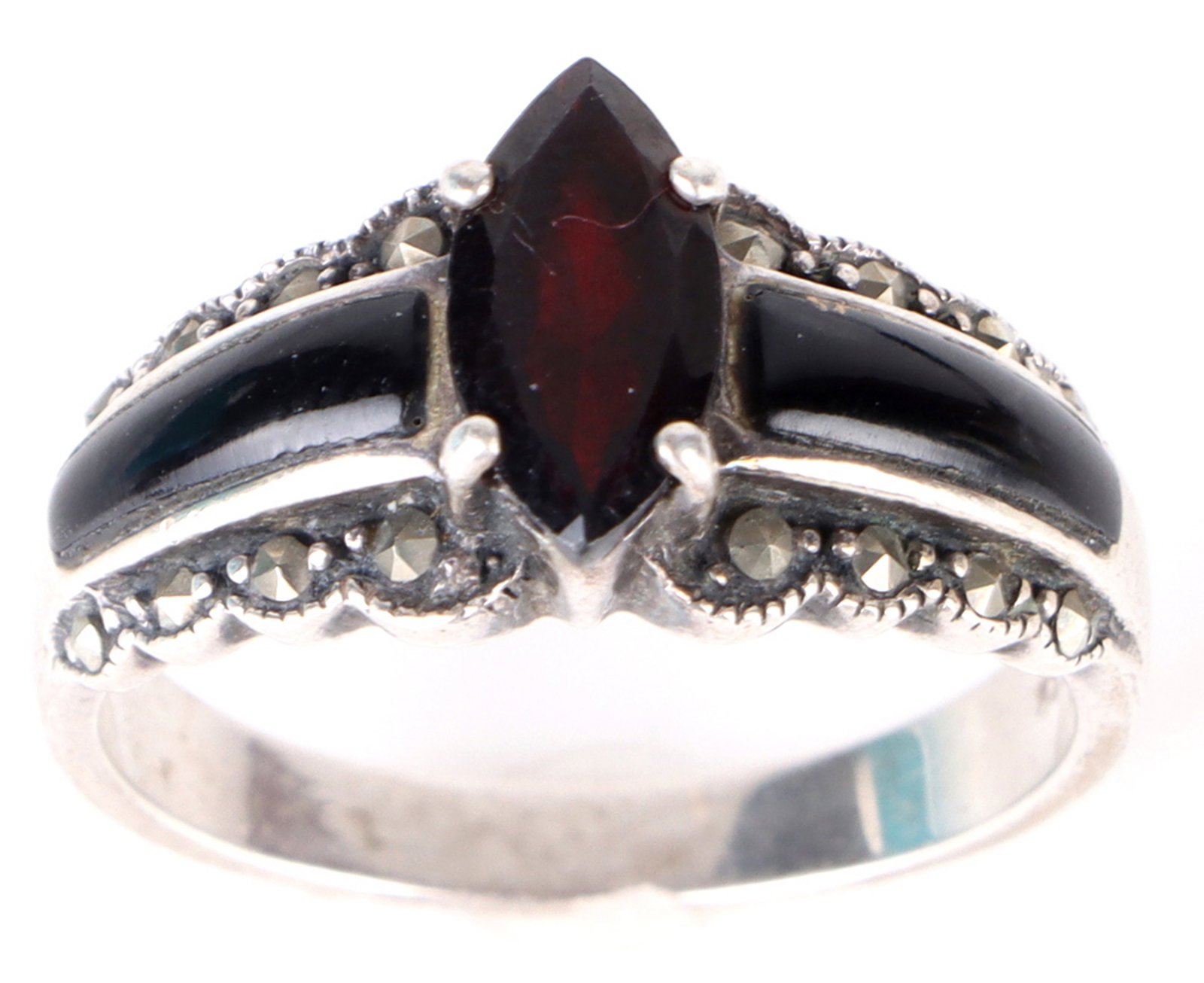 ANTIQUE STERLING SILVER BLACK ONYX LADIES RING (1 of 4)
