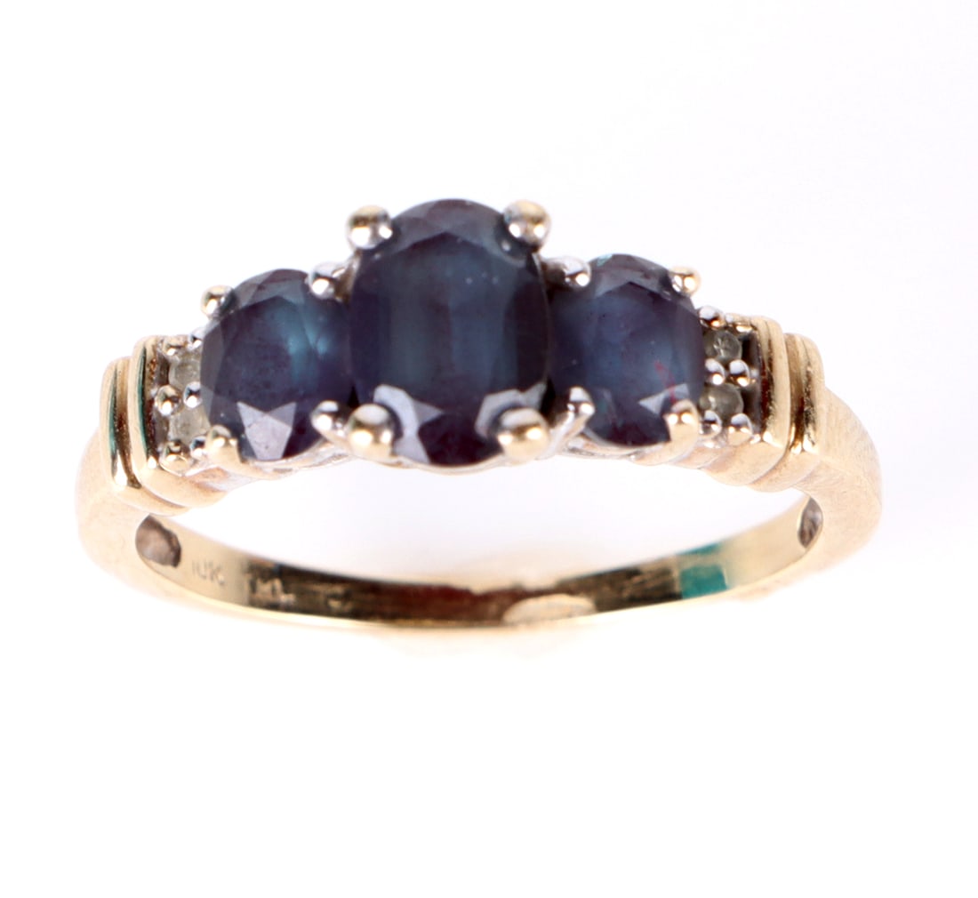 10K YELLOW GOLD BLUE SAPPHIRE DIAMOND RING (1 of 4)