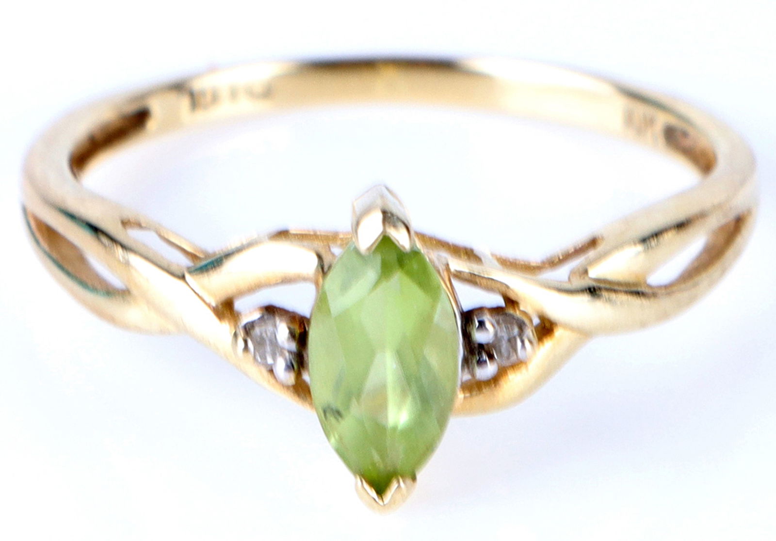 10K YELLOW GOLD GREEN CITRINE DIAMOND RING (1 of 3)