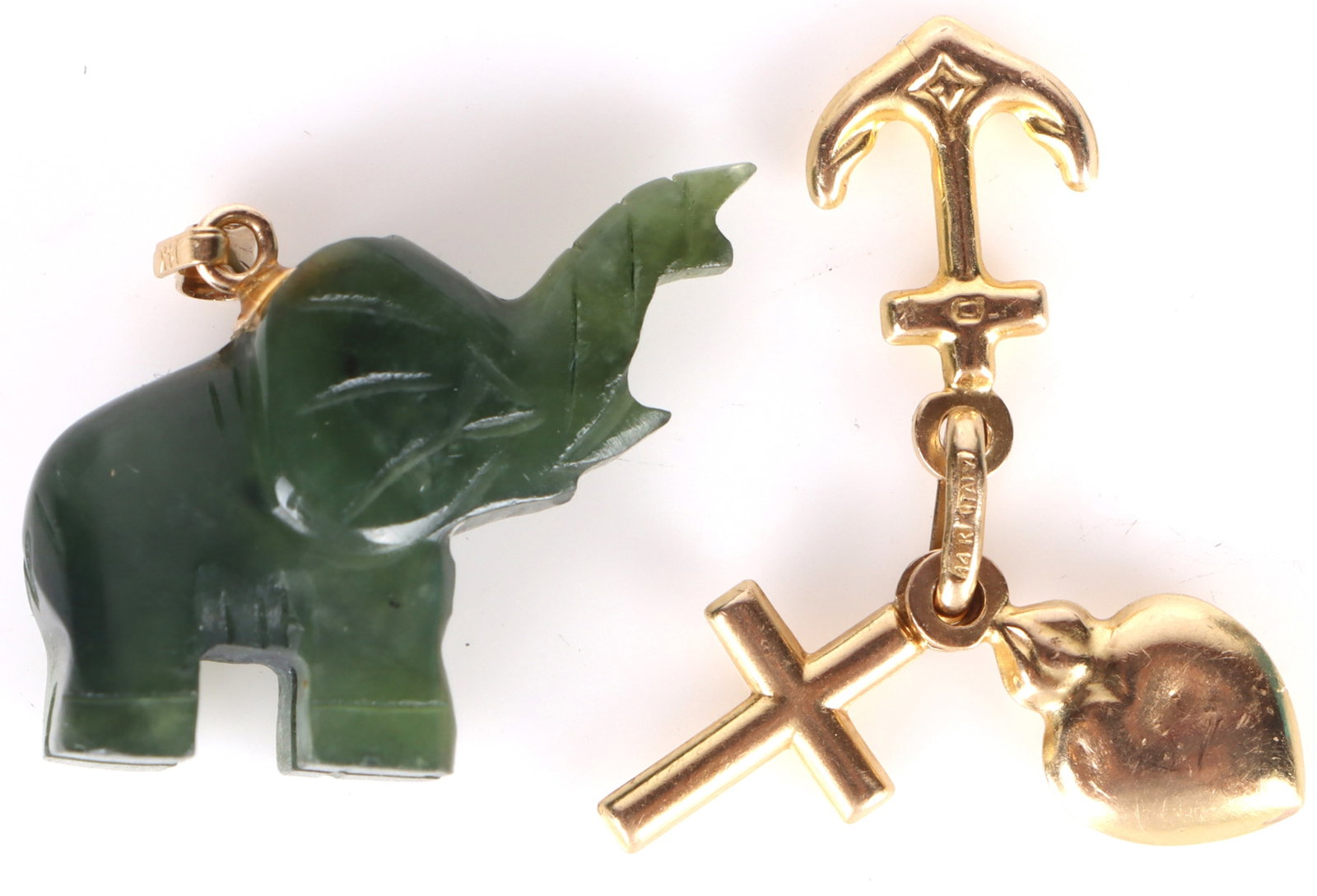 14K YELLOW GOLD & JADE LADIES PENDANTS - LOT OF 2 (1 of 1)