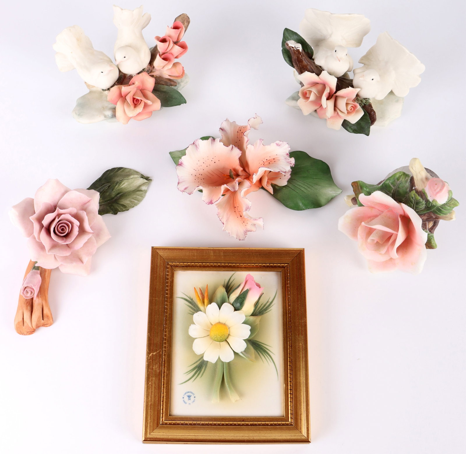 ITALIAN CAPODIMONTE PORCELAIN FLORAL SCULPTURES (1 of 7)