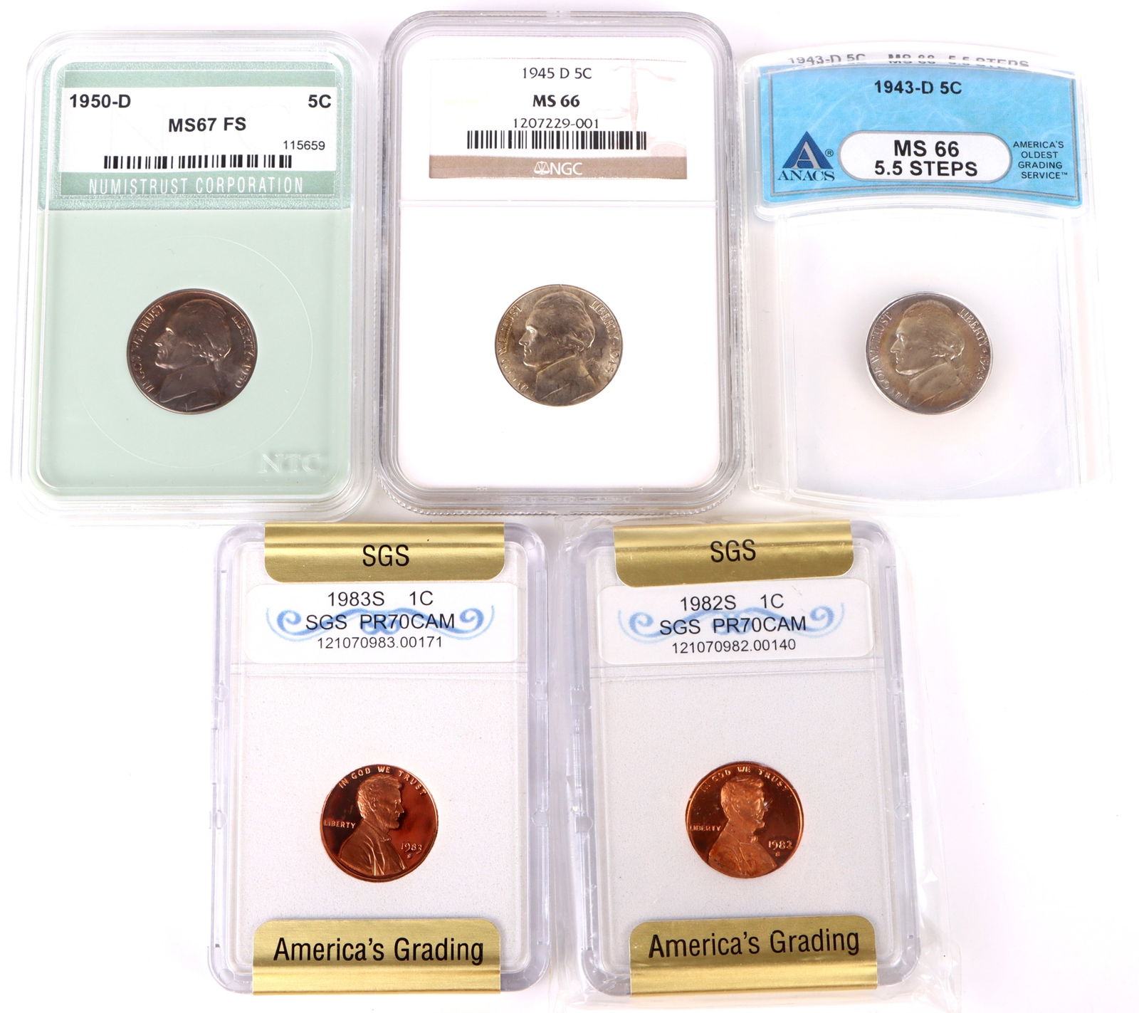 GRADED LINCOLN CENTS & JEFFERSON NICKELS (5) (1 of 4)