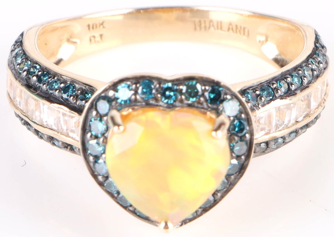 10K YELLOW GOLD YELLOW OPAL BLUE DIAMOND RING (1 of 4)