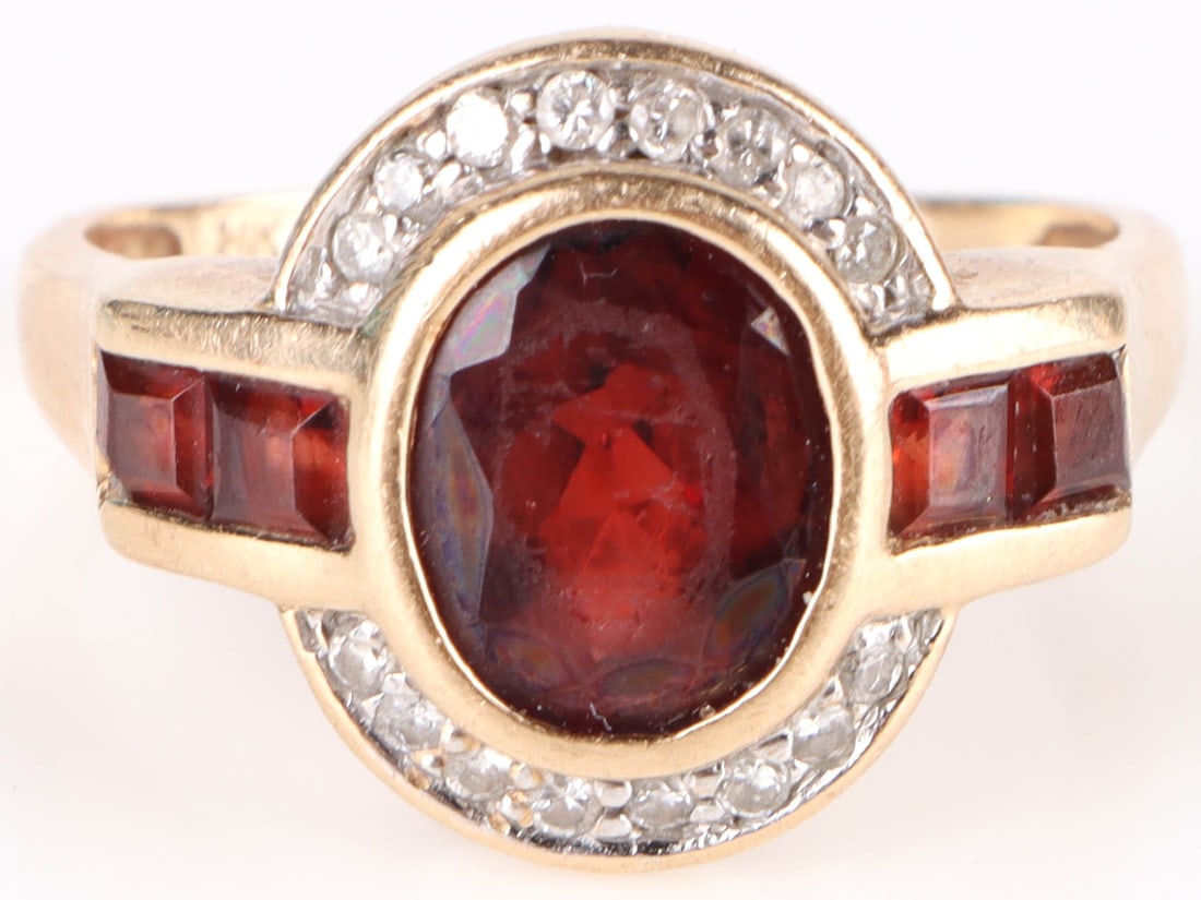 14K YELLOW GOLD GARNET DIAMOND LADIES RING (1 of 4)